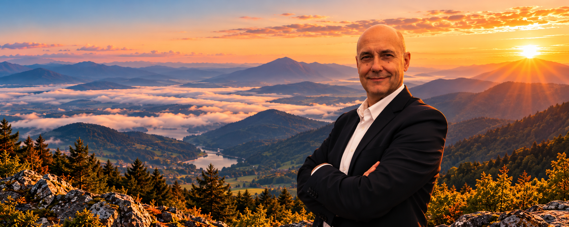 Daniele Tartarini tra le montagne all'alba